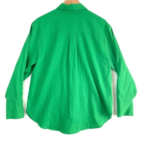 Meshiki Shirt Womens XS Green Linen Blend Oversized Button Shirt Relaxed Fit - Picture 4 of 8